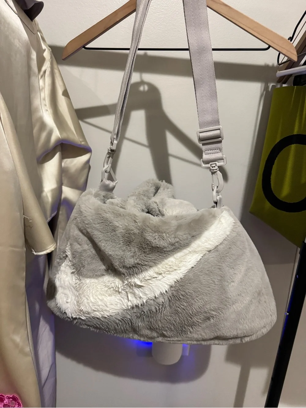 Nike Grey and White Plush Tote Bag
